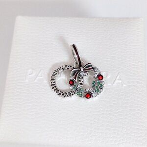 Pandora Holiday Wreath Double Dangle Charm S925 Silver with box